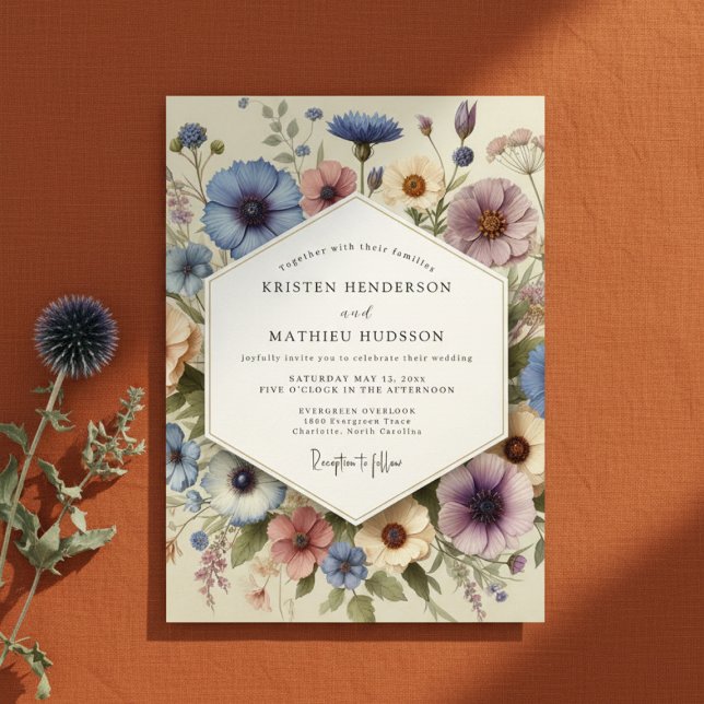 Blaue Blumige Whimsy-Hochzeit Einladung (Von Creator hochgeladen)