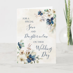 Blaue Blumige Winterhochzeit des Sohnes und der Sc Dankeskarte