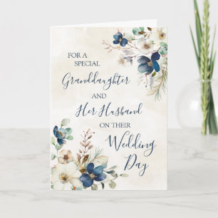 Blaue Blumige Winterhochzeit Enkelin Dankeskarte