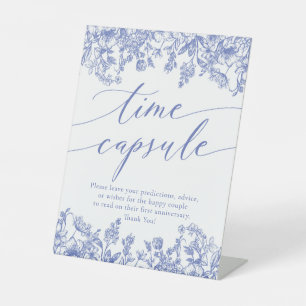 Blaue Blumige Zeitkapsel Brautparty Spiel Schild