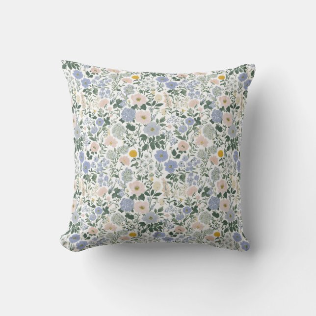 Blaue Blush Cottagecore Wildblume Kissen (Vorderseite)