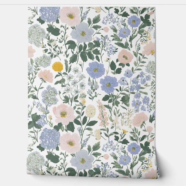 Blaue Blush Cottagecore Wildblume Tapete (Abrollen)