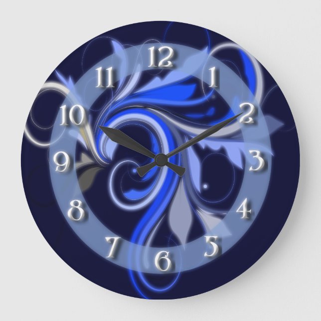 Blaue Blüte Große Wanduhr (Vorderseite)