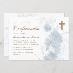 Blaue Blüte mit Kreuzbestätigung Einladung