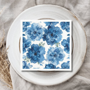 Blaue Blüten-Aquarell-Blumen-Botanik Weiß Serviette