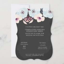 Blaue Blüten auf Chalkboard-Hochzeit Einladung