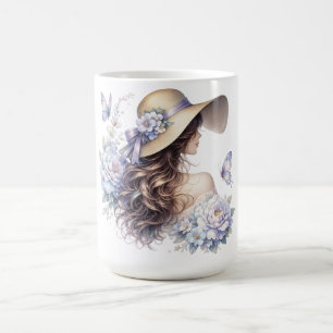 Blaue Blüten-Dame Florales Vintage T-Shirt Kaffeetasse