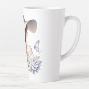 Blaue Blüten-Dame Florales Vintage T-Shirt Milchtasse