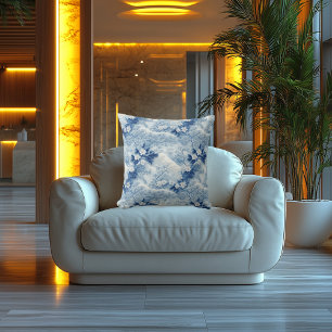 Blaue Blüten Eleganz: Gedruckter Stickerei-Look Kissen