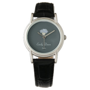Blaue Blüten in Vase grau Armbanduhr