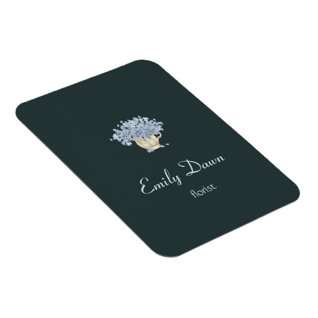 Blaue Blüten in Vase grau Magnet (Rechte Seite)