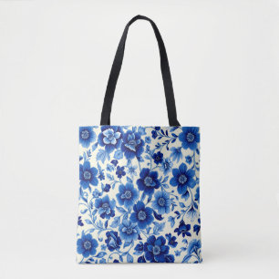blaue Blüten-Kaskaden-Tasche