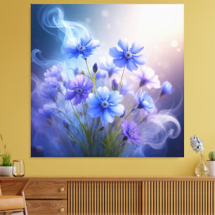 Blaue Blüten mit ätherischem Nebel Leinwanddruck