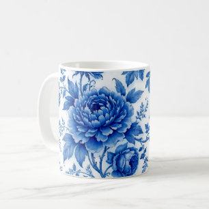 Blaue Blüten Rosen Pfingstrosen Kobaltblau Weiß Kaffeetasse