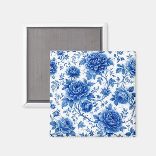 Blaue Blüten Rosen Pfingstrosen Kobaltblau Weiß Magnet