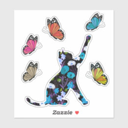 Blaue Blüten und farbenfrohe Schmetterlinge Aufkleber