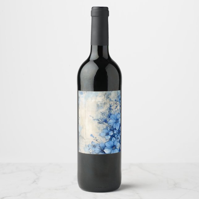 Blaue Blüten Weinetikett (Vorderseite)