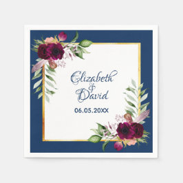 Blaue Blütenblätter bordeauxrote Hochzeit Serviette