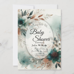 Blaue Blütenblätter in Bronze-Blüten Baby Shower Einladung