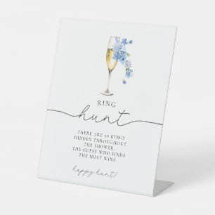 Blaue Blütenblätter & Prosecco Ringjung Sockelschild