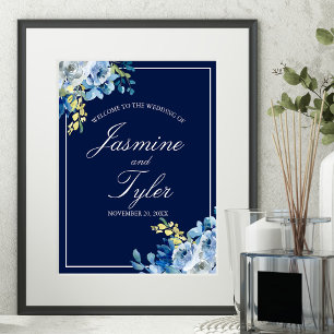 Blaue Blütenblume Elegant Begrüßung Poster