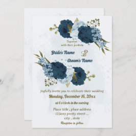 Blaue Blütenblumen botanische Hochzeit Einladung