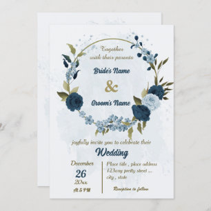 Blaue Blütenblumen botanische Hochzeit Einladung