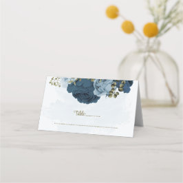 Blaue Blütenblumen botanische Hochzeit Platzkarte