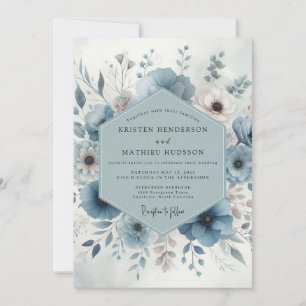 Blaue Blütenhochzeit Einladung