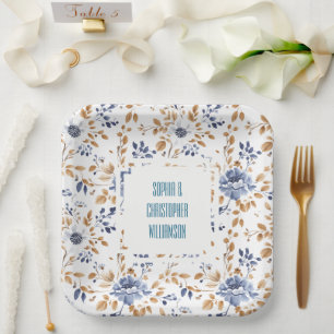 Blaue Blütenhochzeit Pappteller