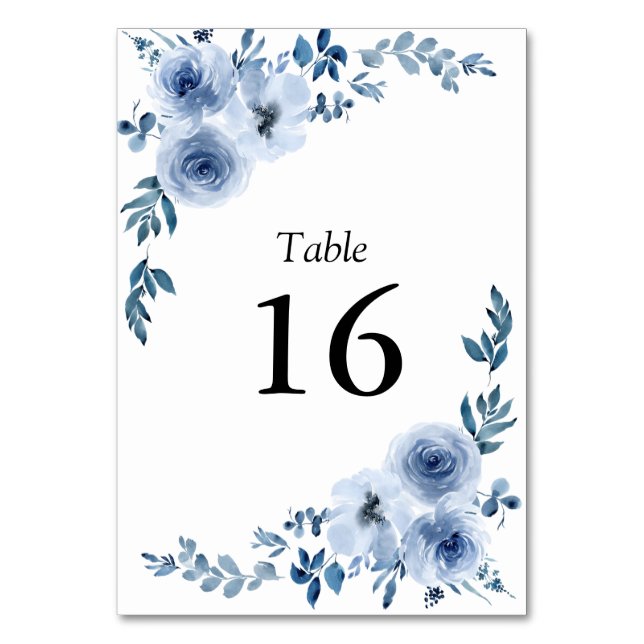 Blaue Blütenhochzeit Tischnummer (Vorderseite)