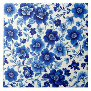blaue Blütenkaskadenfliese Fliese