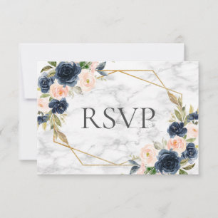 Blaue Blütenmarmorquette Geometrisches Blumenzehen RSVP Karte
