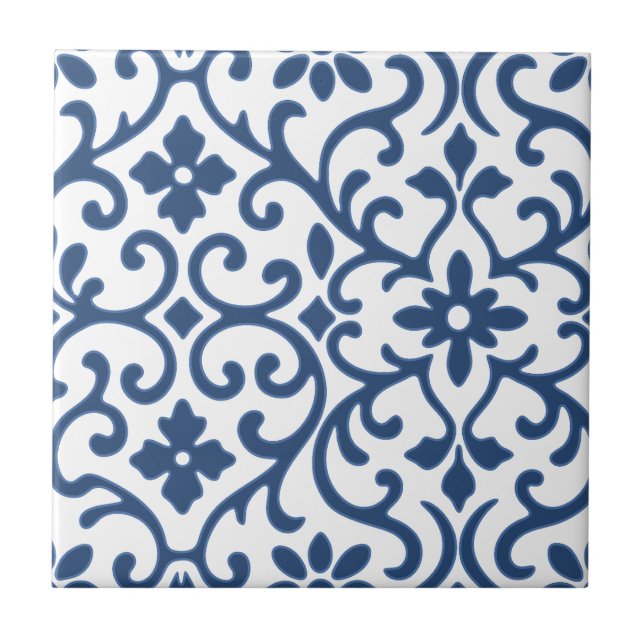 Blaue Blütenpracht Barocke Alte-Welt-Charme Fliese (Vorderseite)