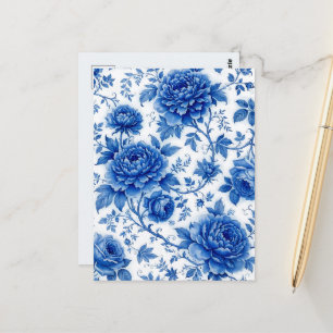Blaue Blütenrosen Pfingstrosen Kobaltblau Weiß Postkarte