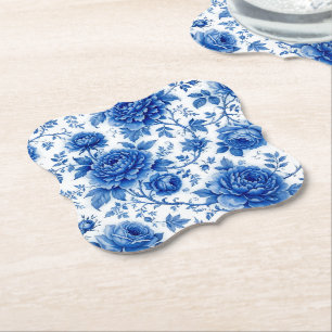 Blaue Blütenrosen Pfingstrosen Kobaltblau Weiß Untersetzer