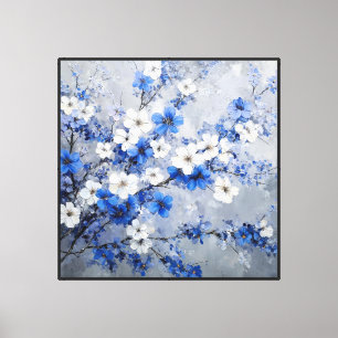 Blaue Blütenzweige Abstrakte Florale Kunst Leinwanddruck