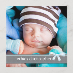 Blaue Bogen-Baby-Jungen-Foto-Geburts-Mitteilung Ankündigung