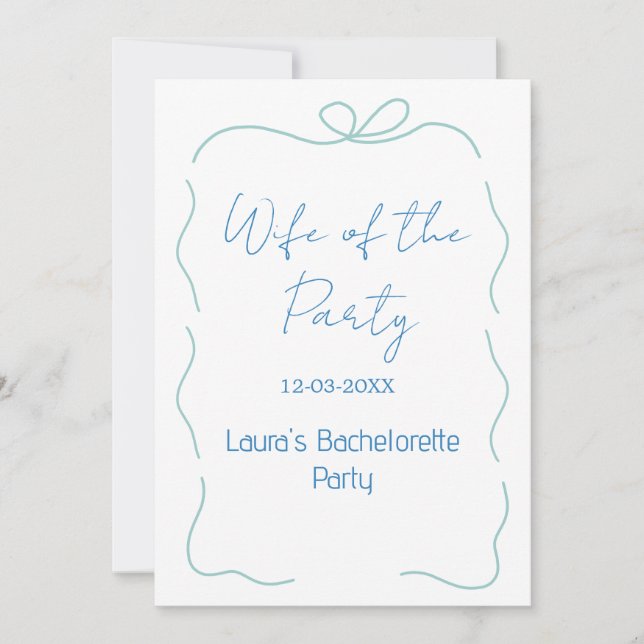 blaue Bogen Frau der Party Name Datum spanische Gr Einladung (Vorderseite)
