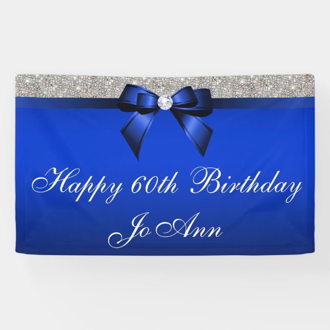 Blaue Bogen-Silbersequins-personalisierter Banner (Horizontal)
