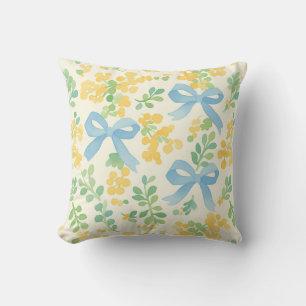 Blaue Bogen und gelbes florales Kernmuster Kissen
