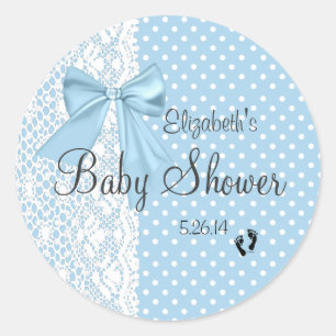 Blaue Bogen-und Spitze-Babyparty-Gast-Bevorzugung Runder Aufkleber