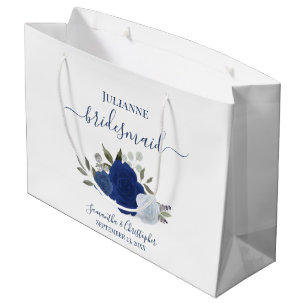 Blaue Boho-Aquarell-Rosen Hochzeitsbrautjungfer Große Geschenktüte