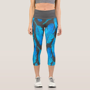 Blaue Boho Aquarellkunst Capri Leggings