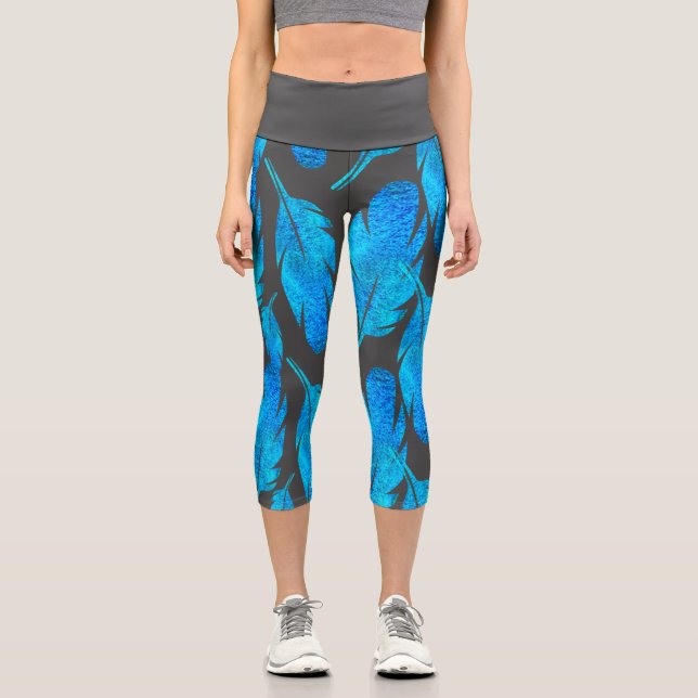 Blaue Boho Aquarellkunst Capri Leggings (Vorderseite)
