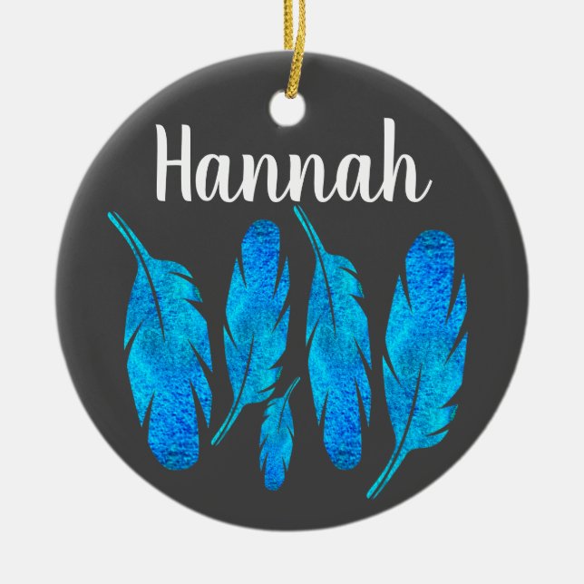 Blaue Boho Aquarellkunst Keramik Ornament (Vorne)