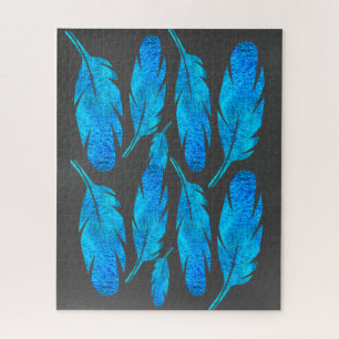 Blaue Boho Aquarellkunst Puzzle