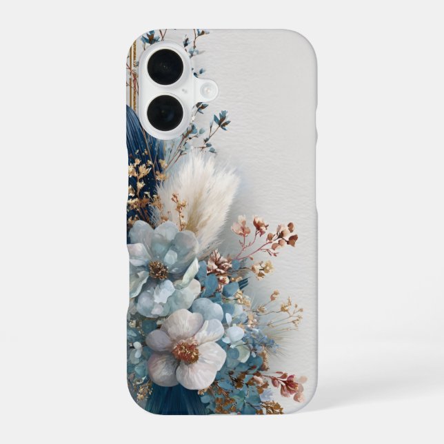 Blaue Boho-Blumen  iPhone 16 Hülle (Rückseite)