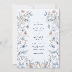 Blaue Boho Blumenhochzeit Einladung