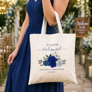 Blaue Boho-Chic-Rosen Brautjungfer Hochzeitsgesche Tragetasche